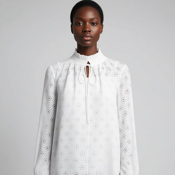 $695 AKRIS PUNTO laser eyelet cut out blouse w under cami US 10 - Picture 1 of 15